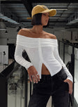 front view of model wearing Princess Polly Victorea Long Sleeve Top White Full Sleeves straight 