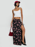   front view of model wearing Princess Polly Rhomana Maxi Skirt Black Floral Maxi 