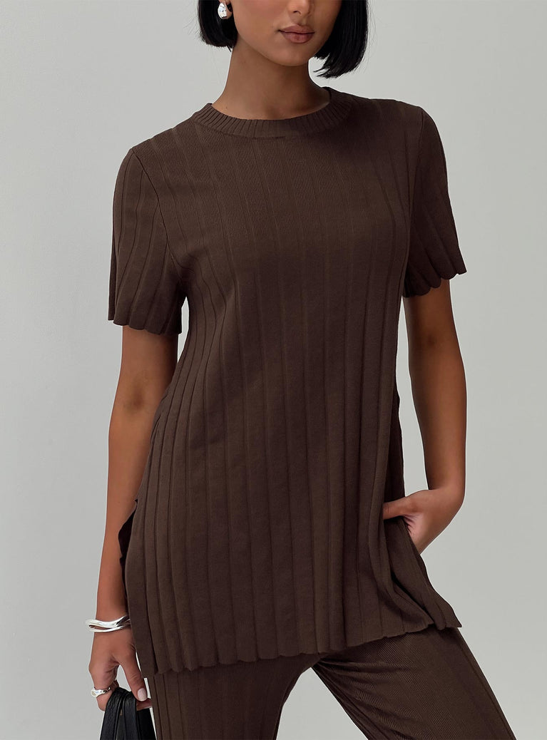 Niah Ribbed Top Chocolate