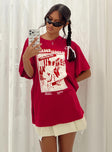 product Princess Polly Full Sleeves Crew Neck  Tickets Oversized Tee Red