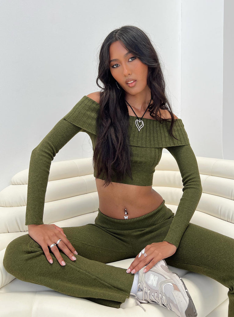 product Princess Polly Full Sleeves High Neck  Tagula Off The Shoulder Top Green