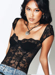 product Princes Polly Short Sleeves  Cadrot Lace Bodysuit Black