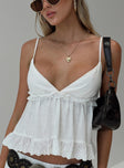 front view of model wearing Princess Polly To Ones Liking Top White Sleeveless Plunger 