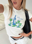 side view of model wearing Princess Polly Viva La Vino Top Cream Short Sleeves Crew Neck 