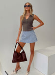 front view of model wearing Princess Polly Gigi Skort Blue Stripe High Waisted Shorts 