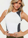 front view of model wearing Princess Polly Wrighter Contrast Tank Top White Sleeveless Crew Neck 