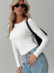 back view of model wearing Princess Polly Jakob Long Sleeve Top White Full Sleeves Scoop Neck 