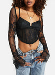 product Princess Polly Full Sleeves Plunger  Archo Mesh Corset Lace Black