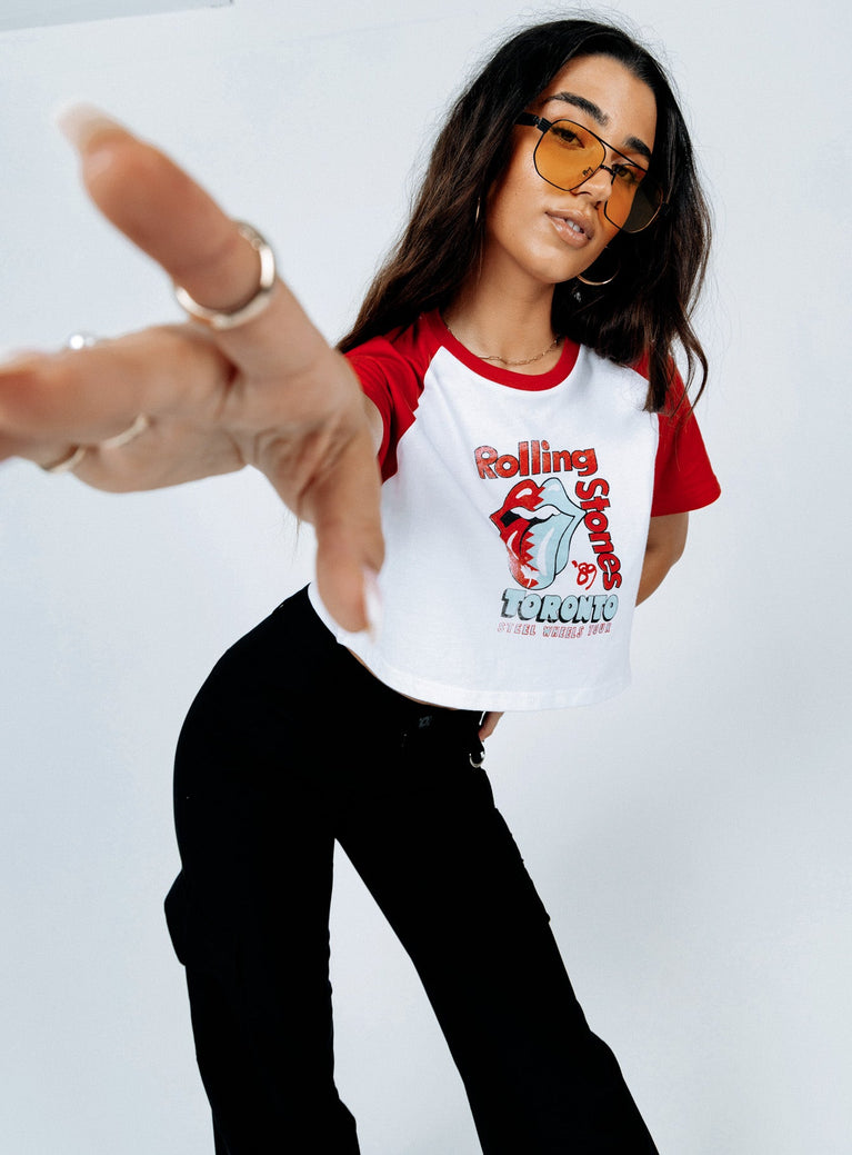 product Princess Polly Sleeveless High Neck  The Rolling Stones Steel Wheels Tour Cropped Tee White