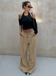 front view of model wearing Princess Polly Slouched Tie Up Pant Latte Low Rise Pants 