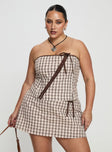 side view of model wearing Princess Polly Be My Baby Top Plaid Curve Sleeveless straight 