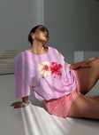 back view of model wearing Princess Polly Hibiscus Haven Oversized Tee Pink Curve Half Sleeves Crew Neck 