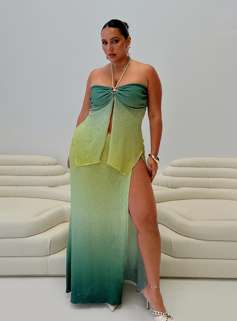   front view of model wearing Princess Polly Star Girl Maxi Skirt Green Ombre Curve Maxi 