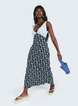 Front view of model wearing  front Princess Polly Crew Neck  Nellie Maxi Dress Blue / Multi