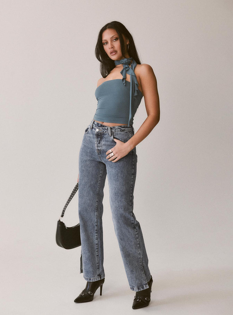 product Princess Polly High Waisted  Brunell Asymmetrical Waistband Jeans Mid Wash