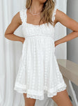 Front view of model wearing  front Princess Polly High Neck  Carlita Mini Dress White