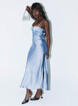 Front view of model wearing  front Princess Polly High Neck  Creewood Maxi Dress Blue