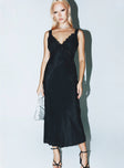 Front view of model wearing  front Princess Polly Crew Neck  Hannelle Maxi Dress Black