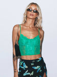 front view of model wearing Princess Polly Brentwood Top Green Sleeveless Sweetheart 