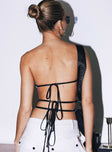 back view of model wearing Princess Polly Motel Ersa Top Butterfly Watercolour Black 