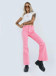 front view of model wearing Princess Polly Cabarita Lounge Denim Jeans Pink High Waisted 