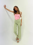 front view of model wearing Princess Polly Euros Pants Lime Green 