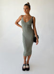 Front view of model wearing  front Princess Polly Crew Neck  Oxford Midi Dress Green