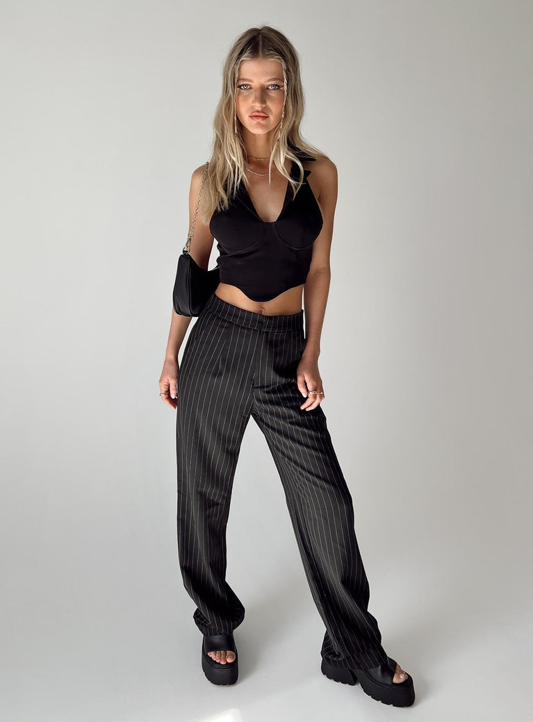 front view of model wearing Princess Polly Ramone Pants Black 