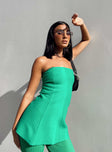 side view of model wearing Princess Polly Anderson Strapless Top Green 