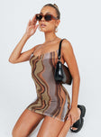 side view of model wearing Princess Polly Motel Bexley Dress Earthy Gradient Brown 