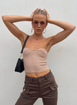 front view of model wearing Princess Polly Alima Strapless Top Beige 