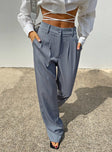 Front view of model wearing  front Princess Polly  Archer Pants Pinstripe Grey Petite