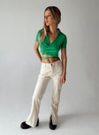 side view of model wearing Princess Polly Michael Cord Pants Beige 