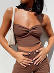 front view of model wearing Princess Polly Kallista Top Brown 