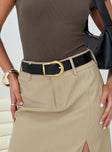 Faux leather belt, gold toned buckle