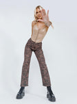 front view of model wearing Princess Polly Dameela Straight Leg Jeans Brown Mid Rise 