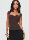 front view of model wearing Princess Polly Kyrie Longline Corset Top Brown Sleeveless Sweetheart 