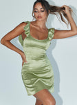 Front view of model wearing  front Princess Polly High Neck  Jordana Mini Dress Green