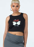 product Princess Polly Sleeveless Asymmetric Neckline  The Rolling Stones Butterly Cropped Tank Black