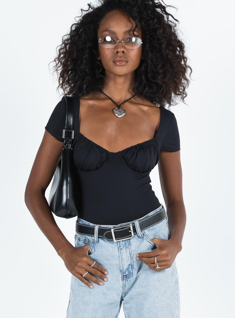 product Princess Polly Short Sleeves Sweetheart  Mesha Bodysuit Black