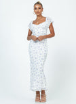 Front view of model wearing  front Princess Polly Square Neck  Hera Maxi Dress White Floral