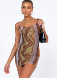 front view of model wearing Princess Polly Motel Bexley Dress Earthy Gradient Brown 