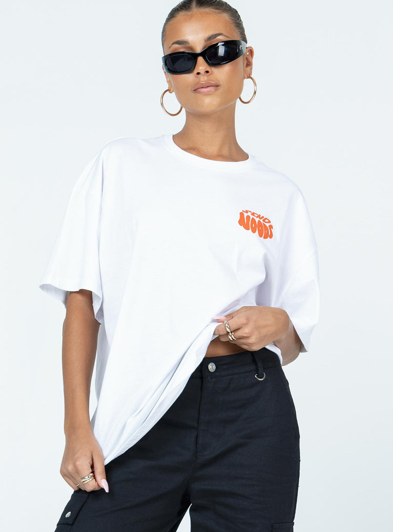 front view of model wearing Princess Polly Noods Oversized Tee White Short Sleeve Crew Neck 