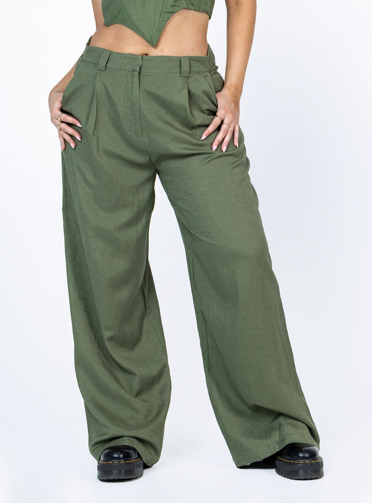 back view of model wearing Princess Polly La Quinta Pant Khaki 