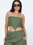 Front view of model wearing  front Princess Polly Sleeveless Sweetheart  La Quinta Tube Top Khaki