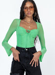 front view of model wearing Princess Polly Jacob Long Sleeve Bodysuit Green Full Sleeves Sweetheart 