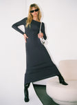 Front view of model wearing  front Princess Polly Asymmetric Neckline  Ainsley Long Sleeve Midi Dress Slate