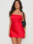 Front view of model wearing  front Princess Polly Square Neck  Allery Mini Dress Red Petite