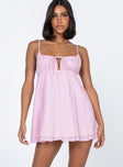 front view of model wearing Princess Polly Empress of Love Mini Dress Pink Square Neck 