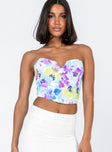 front view of model wearing Princess Polly Kianni Strapless Top Blue Sleeveless Sweetheart 